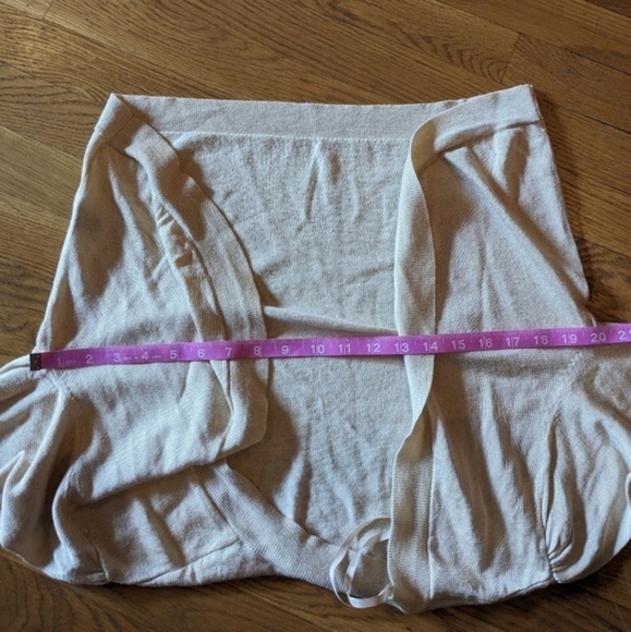 Lauren Ralph Lauren Large Ivory Cropped Open Front Elbow Sleeve Cardigan - Picture 6 of 7